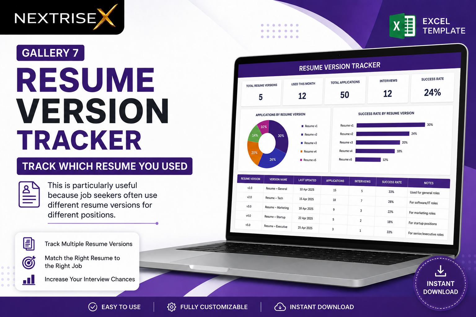 Job Application Tracker Pro – Excel Job Search & Application Management Template
